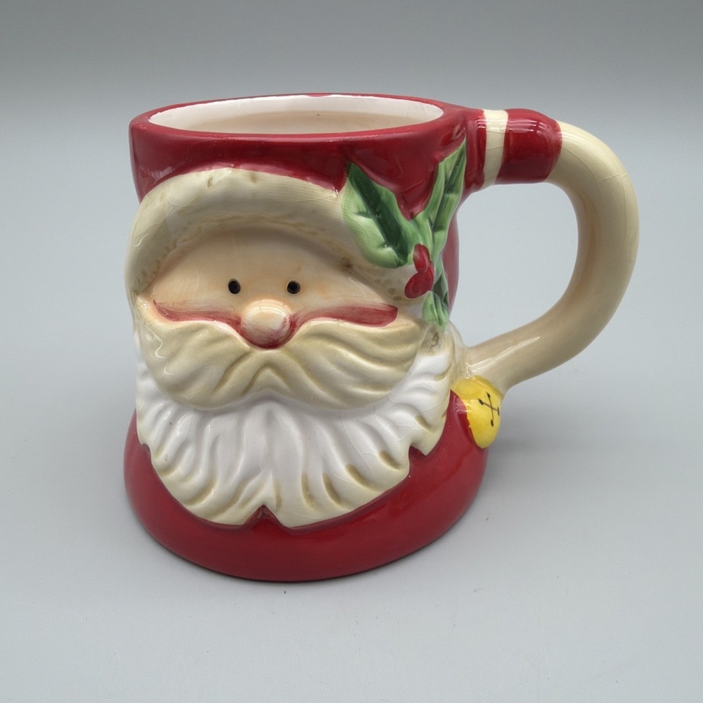 Vintage Ceramic Santa Christmas Mug w/Holly & Berries SCM Designs Good Condition